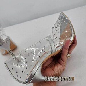 Azalea Wang Silver Metallic Rhinestone-Accent Heel